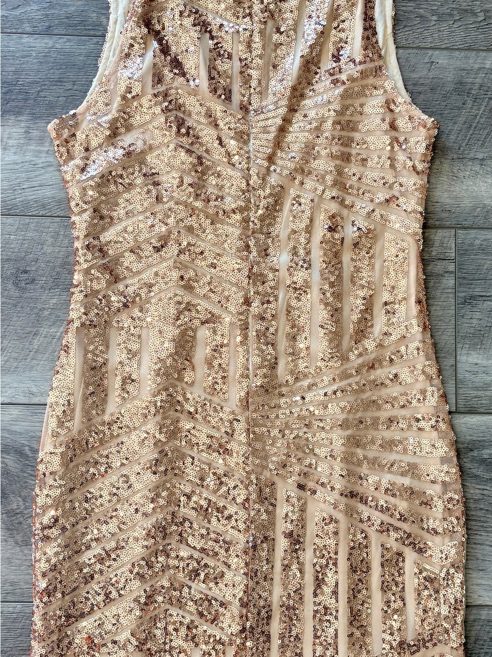 Sleeveless Sequin Midi Dress in Rose Gold
